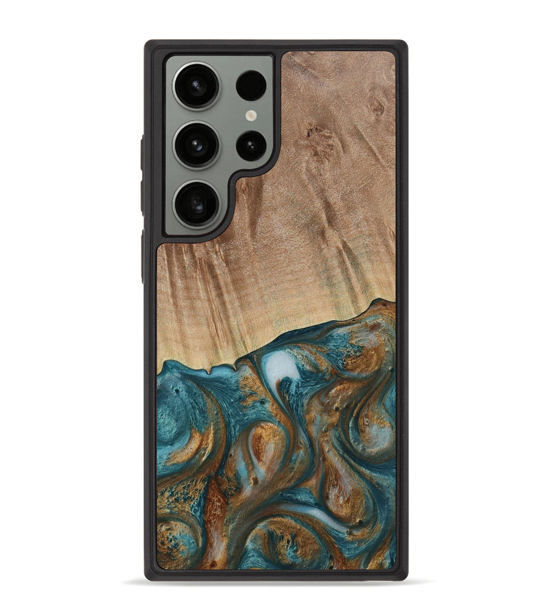 Galaxy S23 Ultra Wood Phone Case - Tristin (Teal & Gold, 730676)