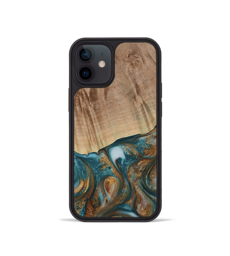 iPhone 12 mini Wood Phone Case - Tristin (Teal & Gold, 730676)