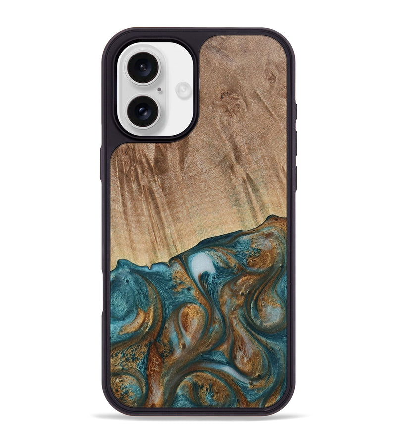 iPhone 16 Plus Wood Phone Case - Tristin (Teal & Gold, 730676)