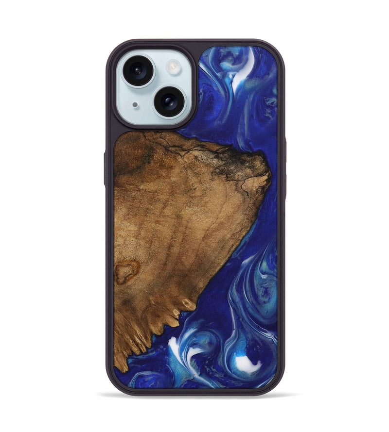 iPhone 15 Wood Phone Case - Drema (Blue, 730678)