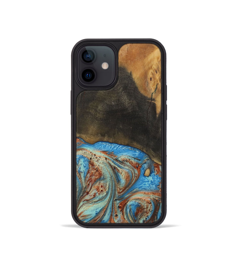 iPhone 12 mini Wood Phone Case - Thresa (Teal & Gold, 730694)