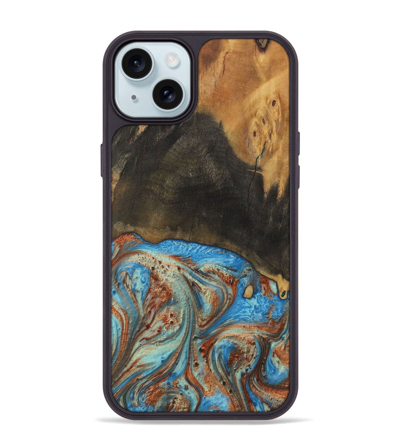 iPhone 15 Plus Wood Phone Case - Thresa (Teal & Gold, 730694)