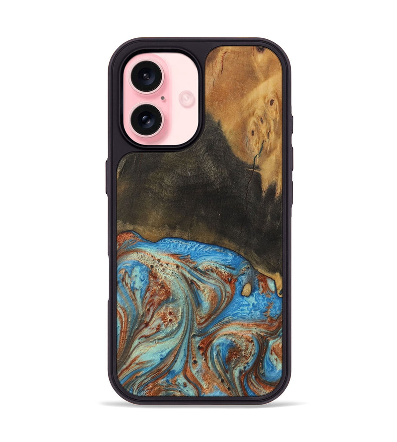 iPhone 16 Wood Phone Case - Thresa (Teal & Gold, 730694)