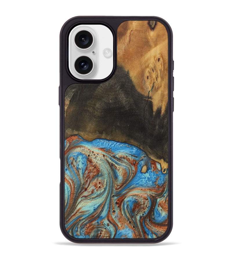 iPhone 16 Plus Wood Phone Case - Thresa (Teal & Gold, 730694)