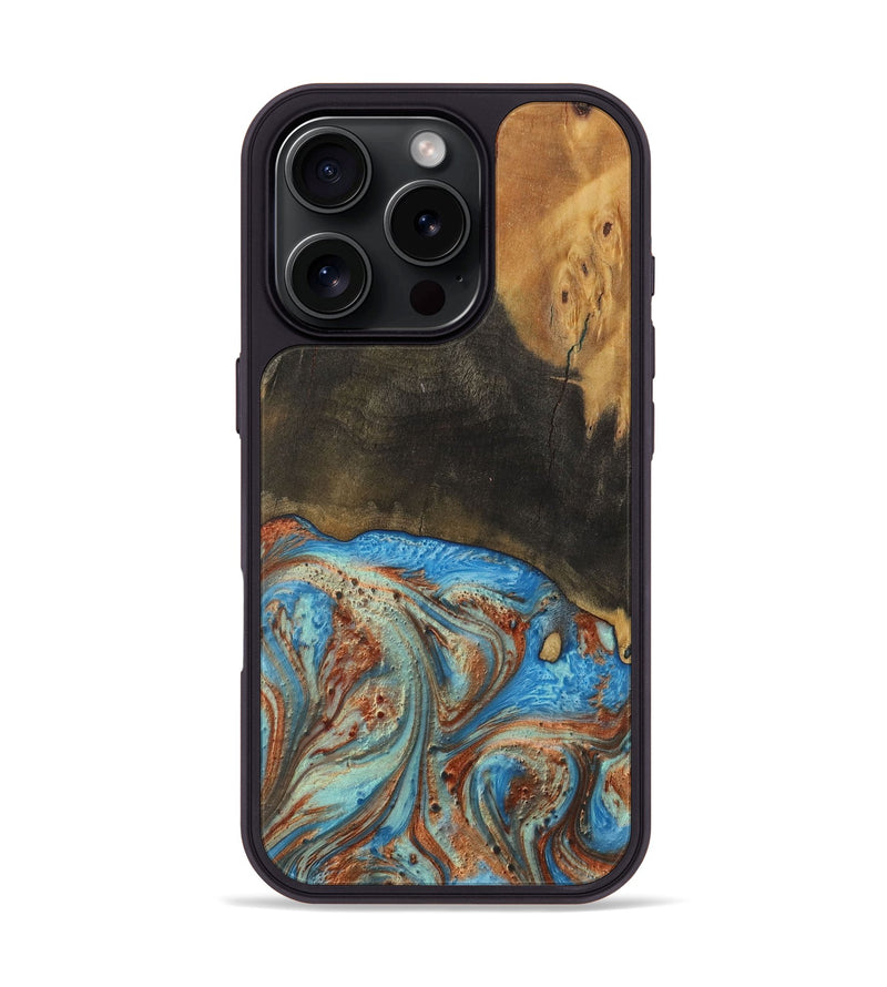 iPhone 16 Pro Wood Phone Case - Thresa (Teal & Gold, 730694)