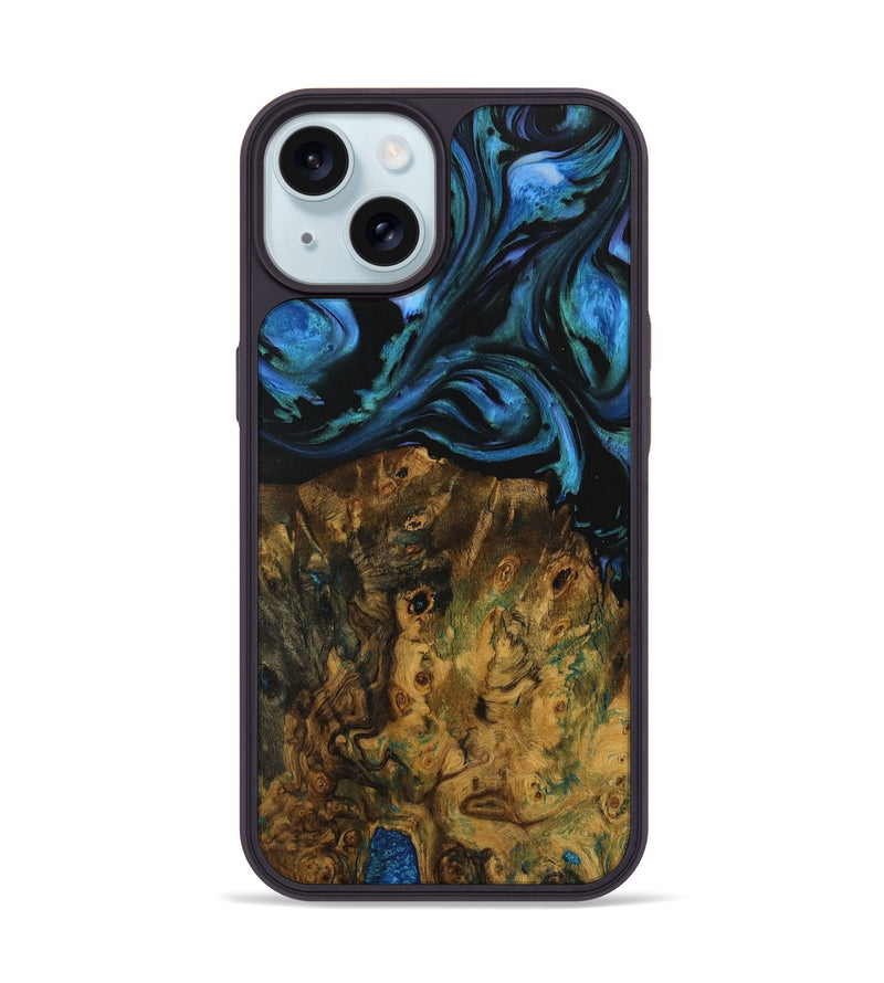 iPhone 15 Wood Phone Case - Manerva (Blue, 730696)