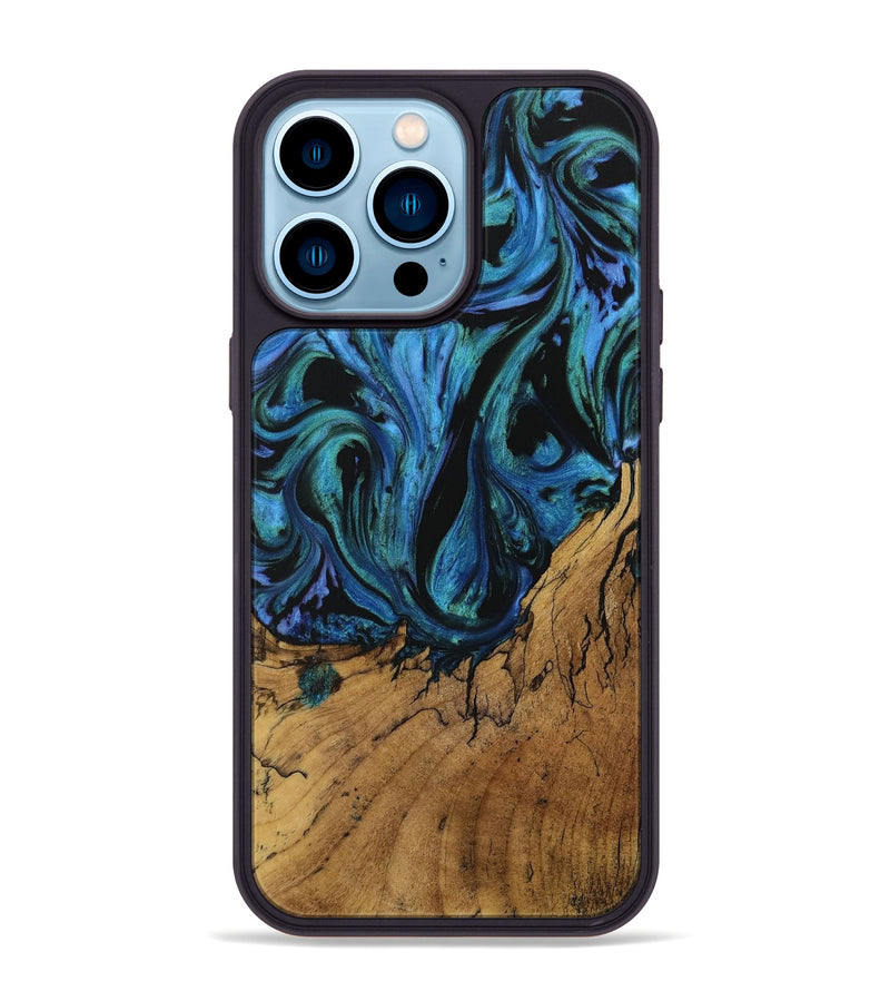 iPhone 14 Pro Max Wood Phone Case - Girish (Blue, 730701)