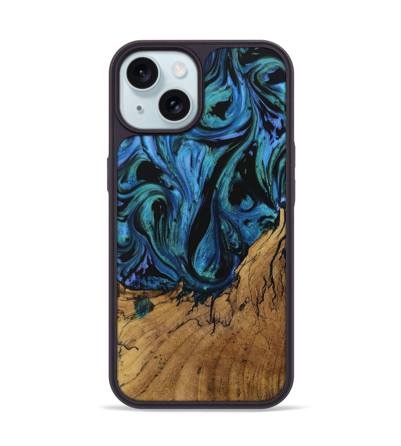 iPhone 15 Wood Phone Case - Girish (Blue, 730701)