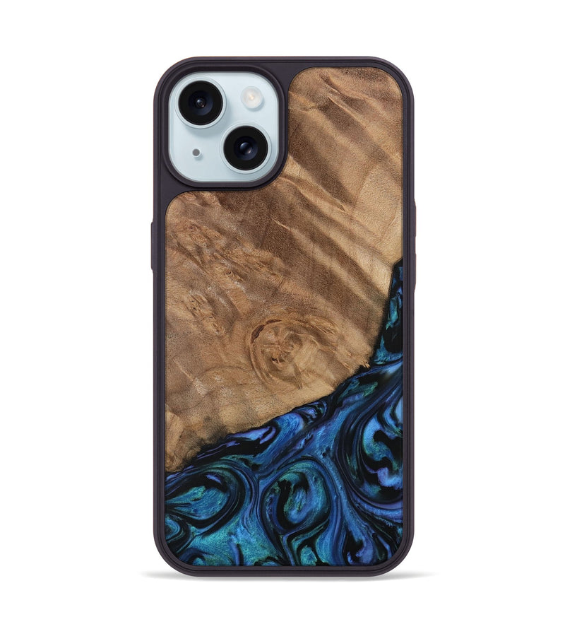 iPhone 15 Wood Phone Case - Jeffie (Blue, 730728)