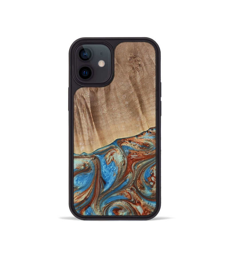 iPhone 12 mini Wood Phone Case - Naresh (Teal & Gold, 730733)