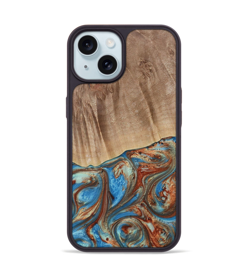 iPhone 15 Wood Phone Case - Naresh (Teal & Gold, 730733)