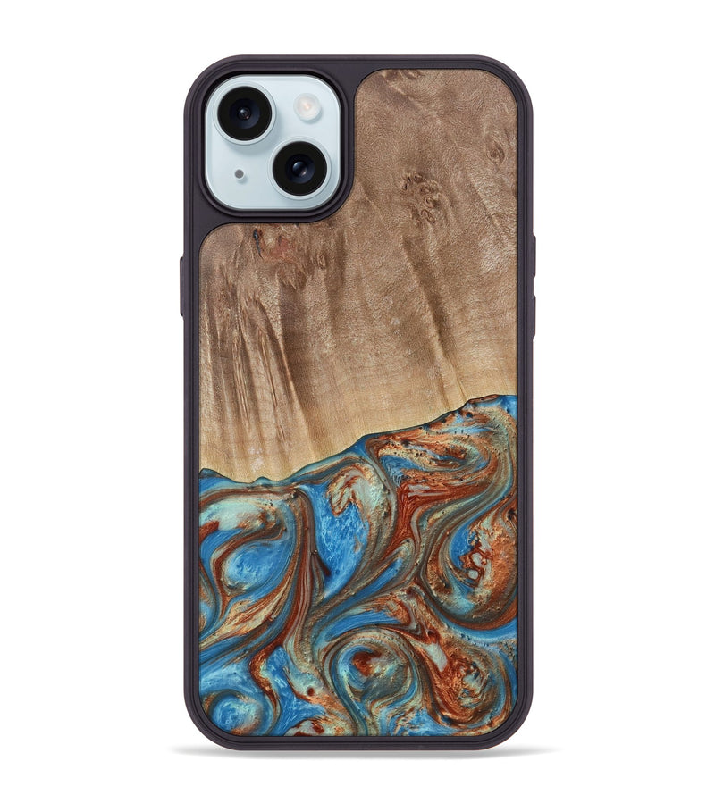 iPhone 15 Plus Wood Phone Case - Naresh (Teal & Gold, 730733)