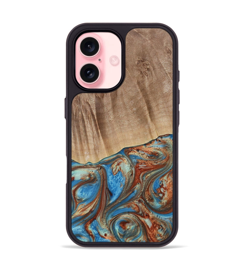 iPhone 16 Wood Phone Case - Naresh (Teal & Gold, 730733)