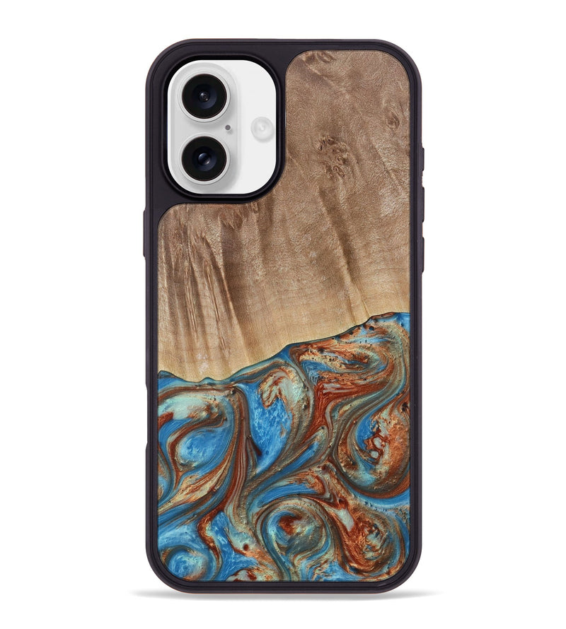 iPhone 16 Plus Wood Phone Case - Naresh (Teal & Gold, 730733)