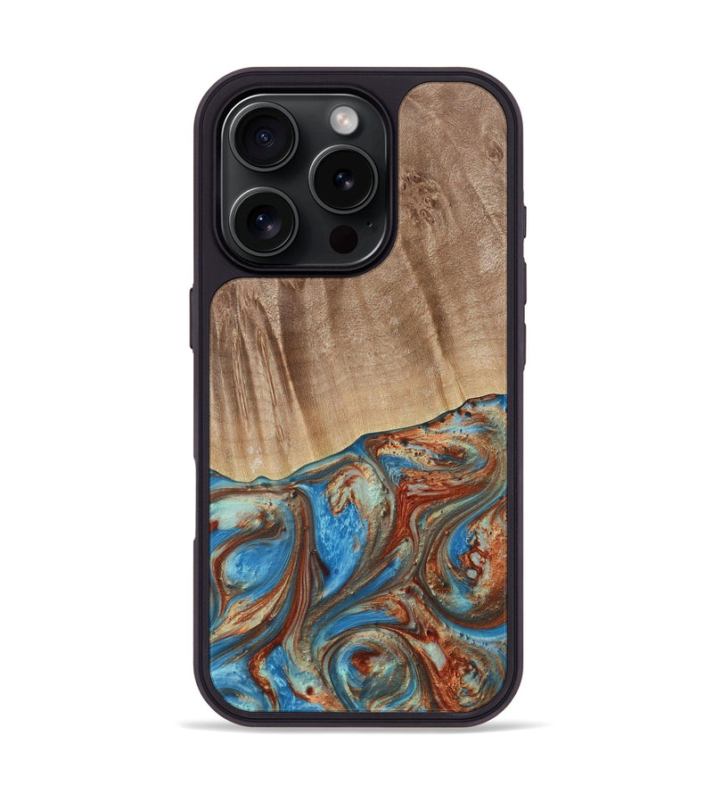 iPhone 16 Pro Wood Phone Case - Naresh (Teal & Gold, 730733)