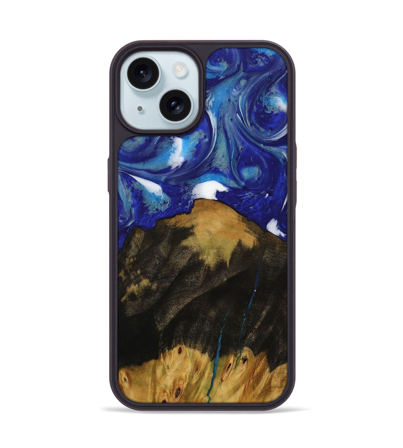 iPhone 15 Wood Phone Case - Babara (Blue, 730796)