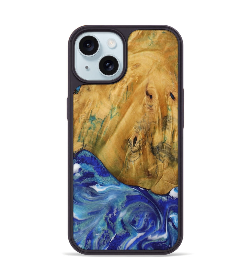 iPhone 15 Wood Phone Case - Arah (Blue, 730804)