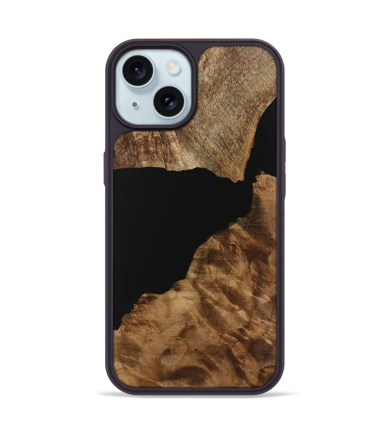 iPhone 15 Wood Phone Case - Shawn (Pure Black, 730822)