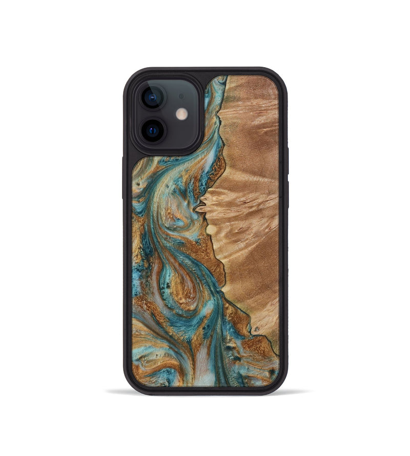 iPhone 12 mini Wood Phone Case - Delwin (Teal & Gold, 730834)