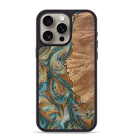 iPhone 15 Pro Max Wood Phone Case - Delwin (Teal & Gold, 730834)