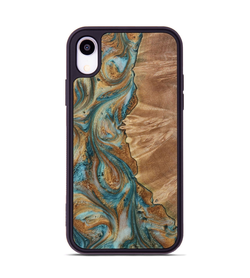 iPhone Xr Wood Phone Case - Delwin (Teal & Gold, 730834)