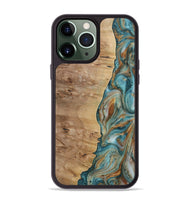 iPhone 13 Pro Max Wood Phone Case - Wing (Teal & Gold, 730835)