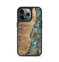 iPhone 13 Pro Wood Phone Case - Wing (Teal & Gold, 730835)