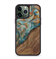 iPhone 13 Pro Max Wood Phone Case - Makayla (Teal & Gold, 730836)