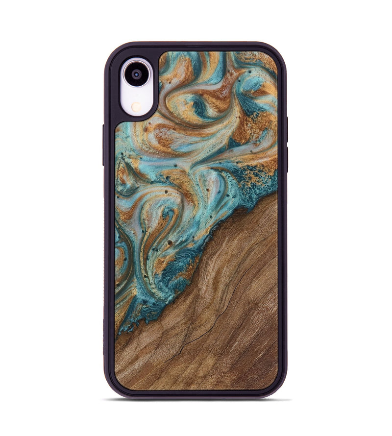 iPhone Xr Wood Phone Case - Makayla (Teal & Gold, 730836)