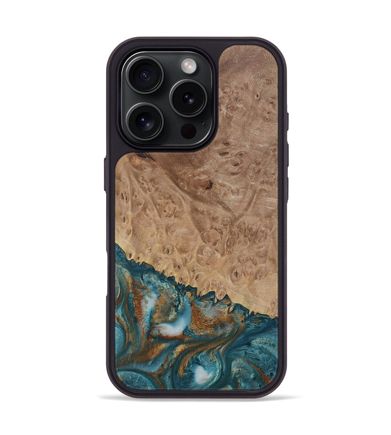 iPhone 16 Pro Wood Phone Case - Wilfred (Teal & Gold, 730841)