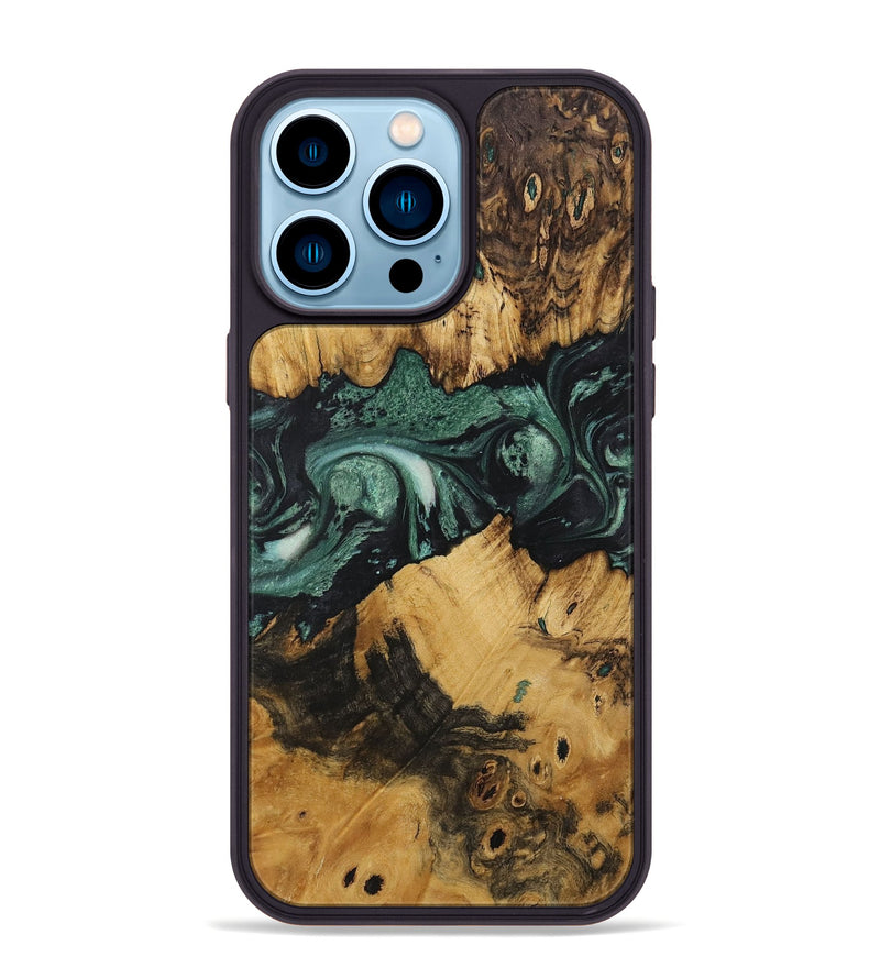 iPhone 14 Pro Max Wood Phone Case - Bhagvat (Green, 730859)