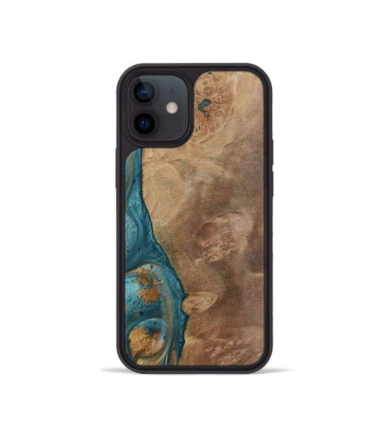 iPhone 12 mini Wood Phone Case - Clareta (Teal & Gold, 730865)