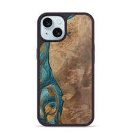 iPhone 15 Wood Phone Case - Clareta (Teal & Gold, 730865)