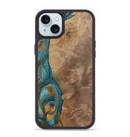 iPhone 15 Plus Wood Phone Case - Clareta (Teal & Gold, 730865)