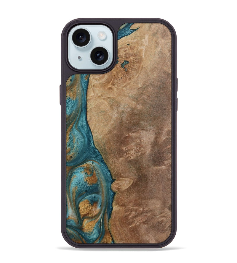 iPhone 15 Plus Wood Phone Case - Clareta (Teal & Gold, 730865)