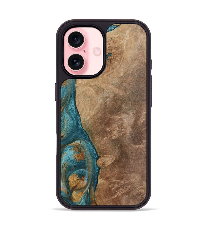 iPhone 16 Wood Phone Case - Clareta (Teal & Gold, 730865)