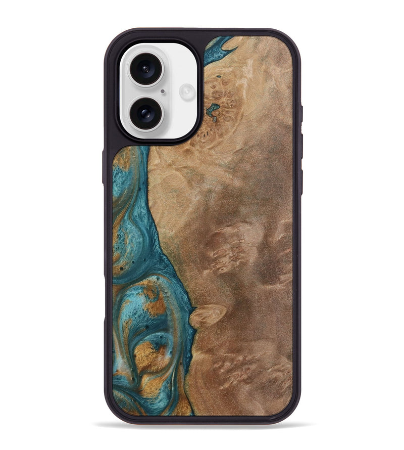 iPhone 16 Plus Wood Phone Case - Clareta (Teal & Gold, 730865)