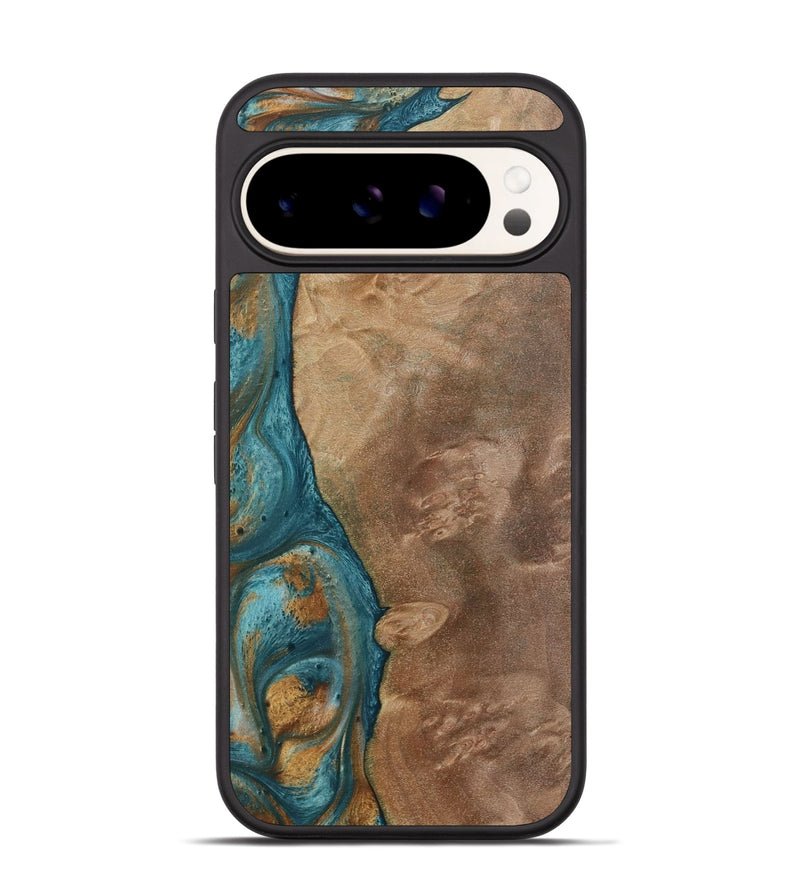 Pixel 9 Wood Phone Case - Clareta (Teal & Gold, 730865)