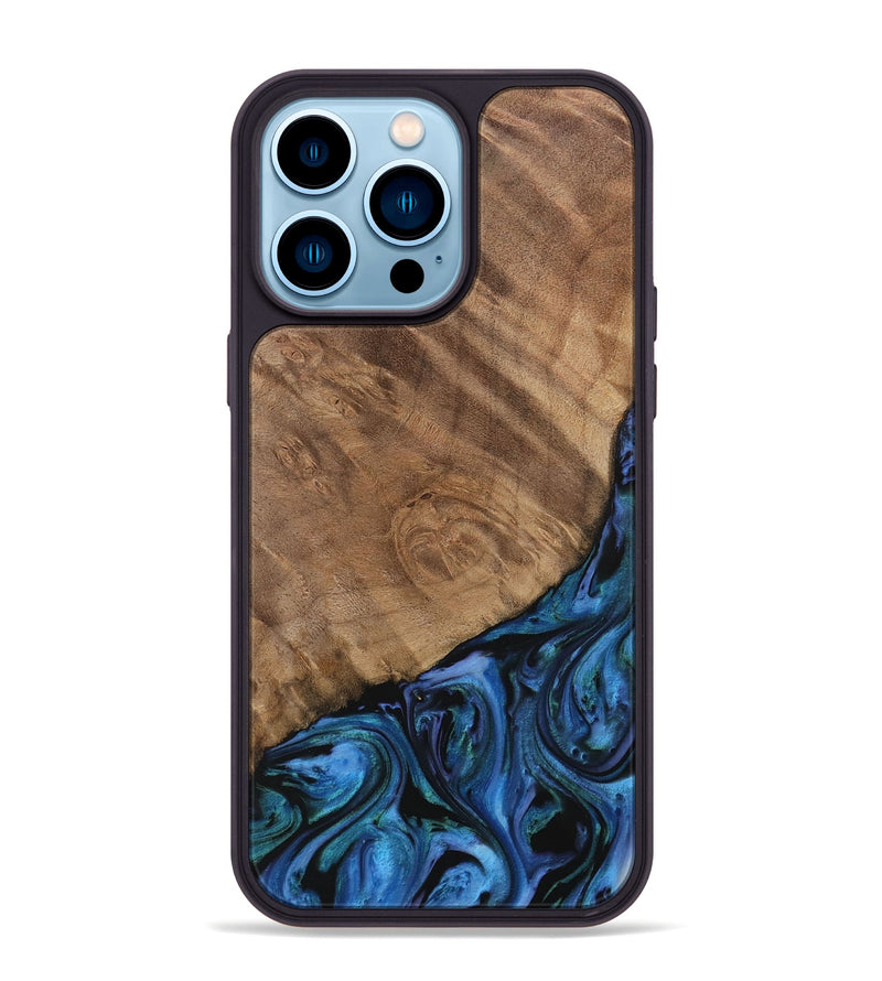 iPhone 14 Pro Max Wood Phone Case - Flss (Blue, 730869)