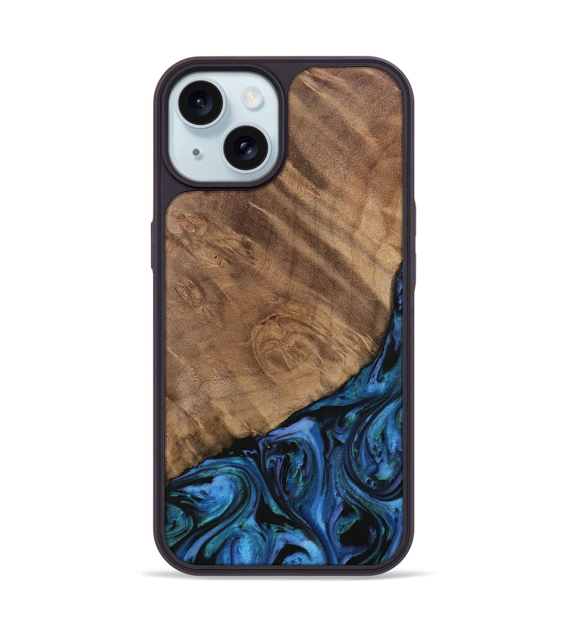 iPhone 15 Wood Phone Case - Flss (Blue, 730869)