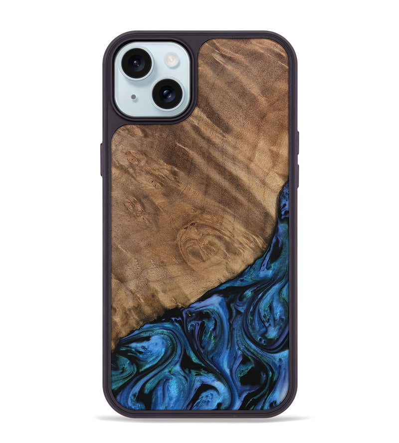 iPhone 15 Plus Wood Phone Case - Flss (Blue, 730869)