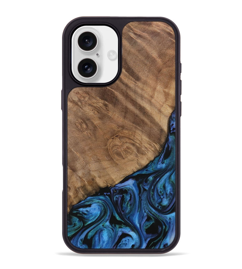 iPhone 16 Plus Wood Phone Case - Flss (Blue, 730869)