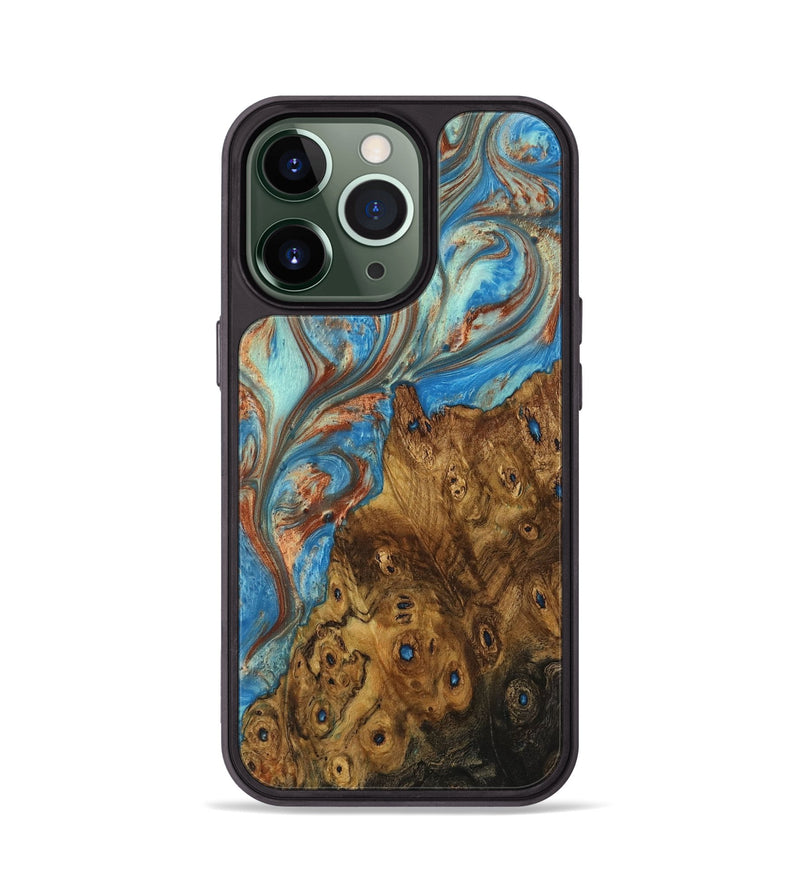 iPhone 13 Pro Wood Phone Case - Shafter (Teal & Gold, 730888)