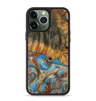 iPhone 13 Pro Max Wood Phone Case - Azaria (Teal & Gold, 730889)