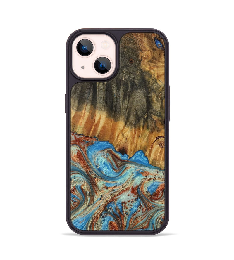 iPhone 14 Wood Phone Case - Azaria (Teal & Gold, 730889)