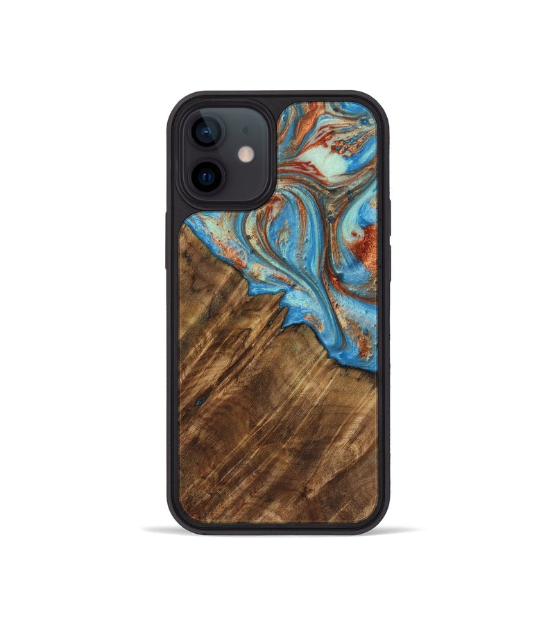 iPhone 12 mini Wood Phone Case - Ibrahim (Teal & Gold, 730898)