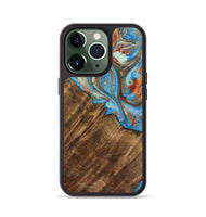 iPhone 13 Pro Wood Phone Case - Ibrahim (Teal & Gold, 730898)