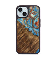 iPhone 15 Wood Phone Case - Ibrahim (Teal & Gold, 730898)