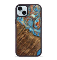 iPhone 15 Plus Wood Phone Case - Ibrahim (Teal & Gold, 730898)