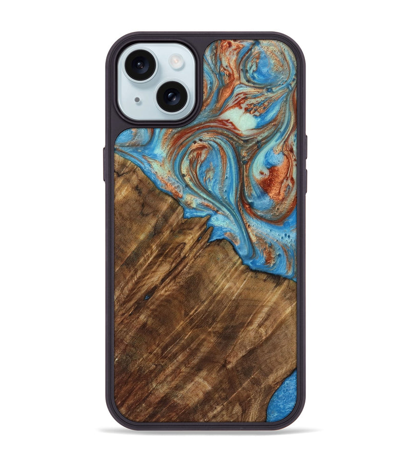 iPhone 15 Plus Wood Phone Case - Ibrahim (Teal & Gold, 730898)